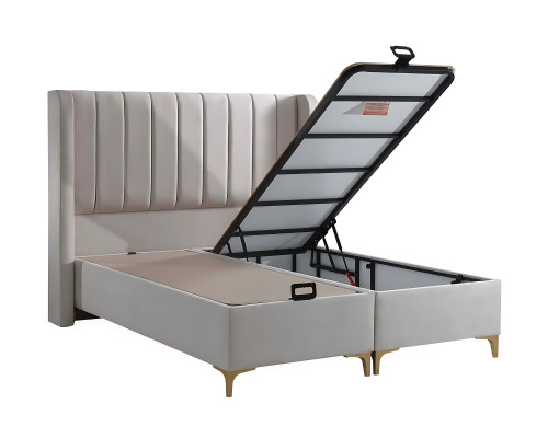 Eleganckie łóżko z materacem w beżowym materiale