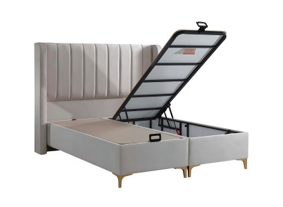 Eleganckie łóżko z materacem w beżowym materiale