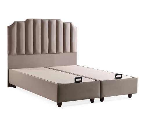 Eleganckie łóżko z materacem w beżowym materiale