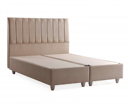 Łóżko z beżowego materiału z eleganckim materacem