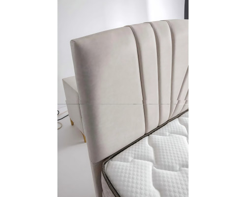 Eleganckie łóżko z materacem w beżowym materiale