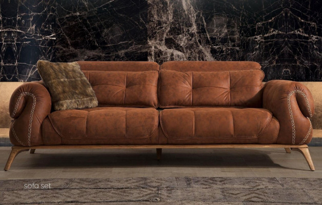 Brązowa kanapa trzyosobowa sofa o wyglądzie zamszu sofy kanapy siedzenia meble projekt nowy