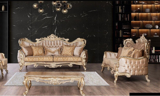 Zestaw sofowy 3+3 miejsce do siedzenia Sofa Fotel Sofy Relaks Luksusowy Zestaw Salonowy Barokowy 2-częściowy