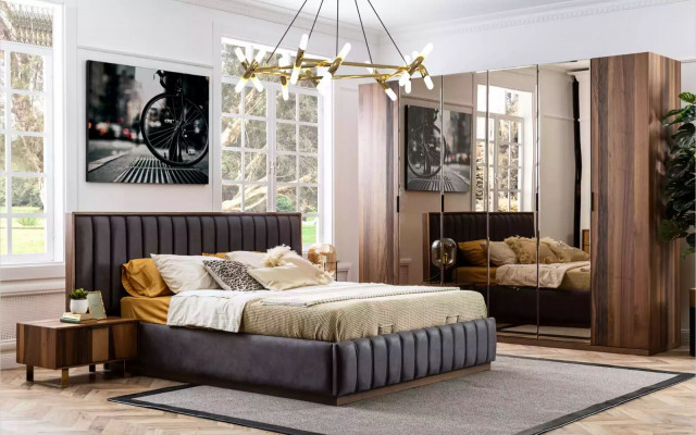 Sypialnia Design Zestaw Ustawić łóżko 2x Szafki nocne 4 szt. Meble Nowe