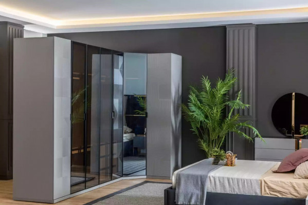 Szafka narożna Szafa Szafa Luxury Drewno Design Meble Sypialnia Szara