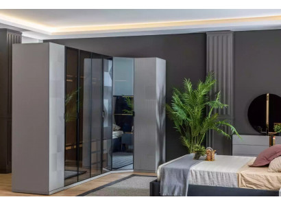 Szafka narożna Szafa Szafa Luxury Drewno Design Meble Sypialnia Szara