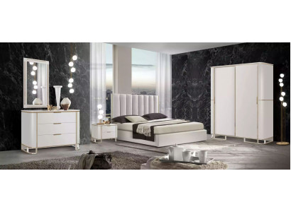 Łóżko 2x Szafki nocne Kredens Zestaw Sypialnia 6-częściowy Design Luxury nowość