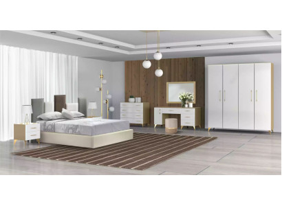 Sypialnia Zestaw Łóżko 2x Stolik nocny Kredens 7-częściowy luksusowy design