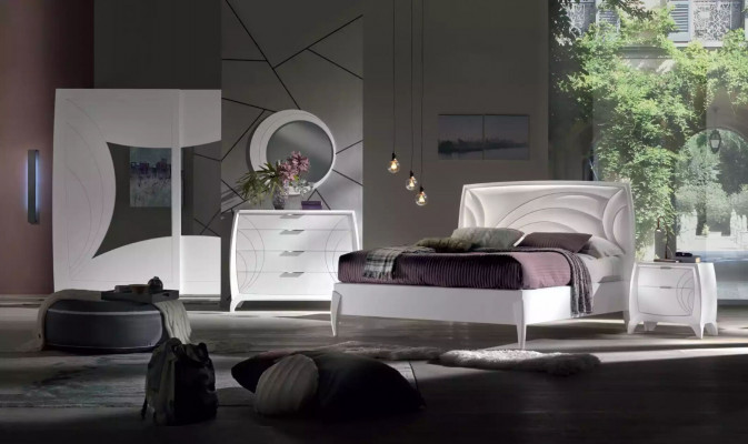 Sypialnia Zestaw Łóżko 2x Stolik nocny Szafa 6-częściowy luksusowy design