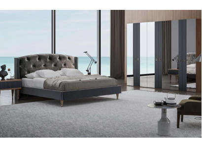 Nowoczesny zestaw Chesterfield Sypialnia Designerskie Podwójne łóżko Szafki nocne