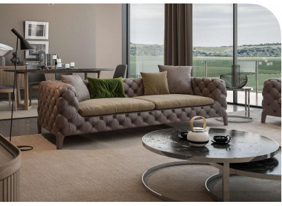 Chesterfield Czteromiejscowa taupe Nowoczesna kanapa do salonu Nowoczesne nowe