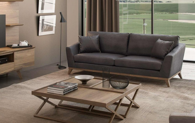 Szara sztuczna skóra trzyosobowa sofa do salonu nowoczesna kanapa w stylu meble