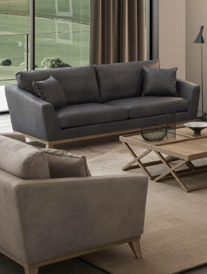 Szara sztuczna skóra trzyosobowa sofa do salonu nowoczesna kanapa w stylu meble