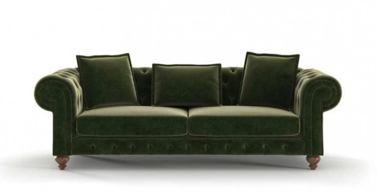 Green Chesterfield Włókienniczy trzyosobowa luksusowa kanapa w stylu sof do salonu