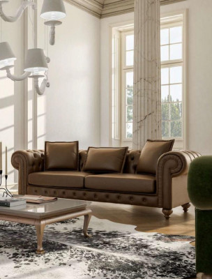 Brązowa trzyosobowa kanapa do salonu luksusowe sofy Skóra w stylu Meble Nowe