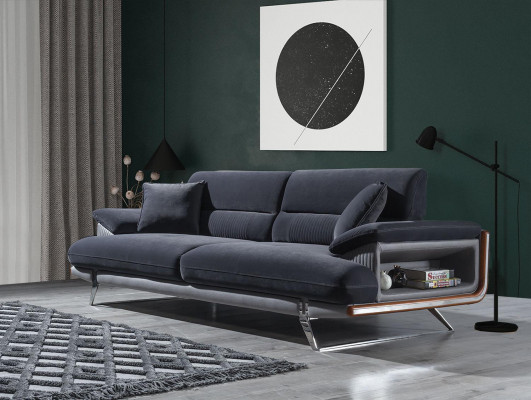 Sofa 3 miejsce do siedzenia Włókienniczy Sofy Czarny Materiał Meble Styl Nowoczesny Trzyosobowy