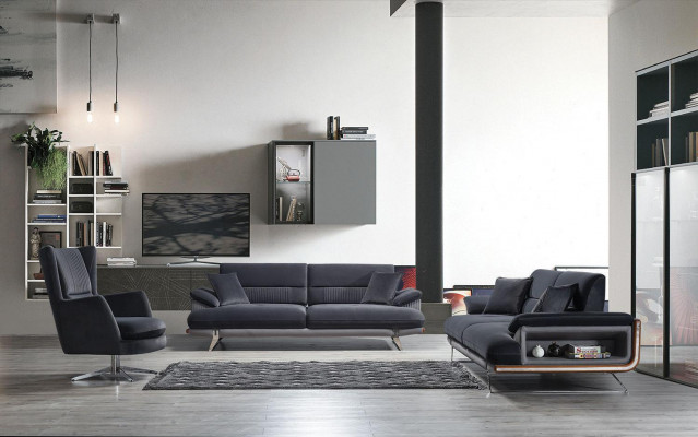 Sofa 3 miejsce do siedzenia Włókienniczy Sofy Czarny Materiał Meble Styl Nowoczesny Trzyosobowy