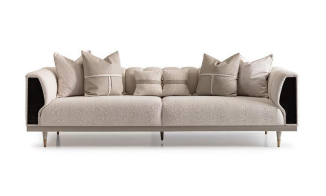 Salon Grupa trzyosobowa Sofa materiałowa Fotel 6-częściowa beżowa Stoliki do kawy