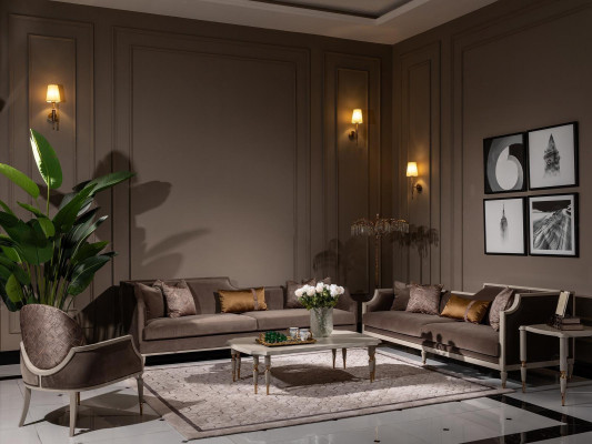 Zestaw wypoczynkowy czteroosobowy 4 Siedziba stolik kawowy sofa materiałowa Fotel brązowa 4-częściowa