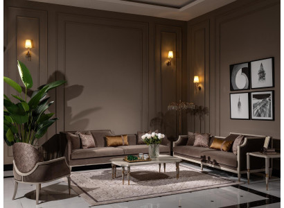 Kompletny zestaw sof czteroosobowych 4 Sofa materiałowa Siedziba Fotel brązowa 3-częściowa
