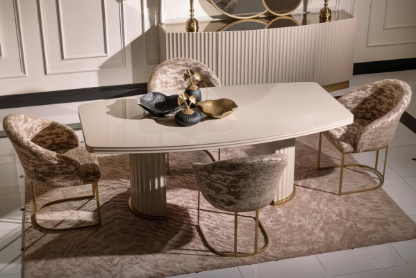 Jadalnia grupowa Stół obiadowy Krzesła zestaw 9 sztuk jadalnia beżowy Drewno luksusowe