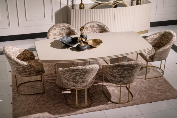 Jadalnia grupowa Stół obiadowy Krzesła zestaw 9 sztuk jadalnia beżowy Drewno luksusowe