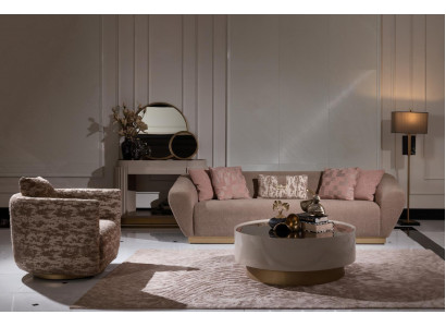 Zestaw sofowy Sofa 3 miejsce do siedzenia Fotel stolik kawowy Kredens Beige Materiał 5-częściowy