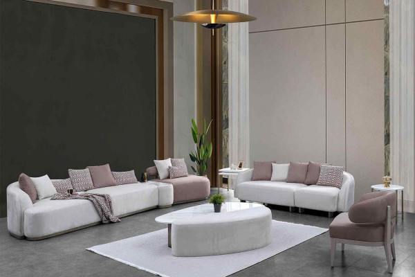 Zestaw sofowy Duża sofa tapicerowana sofa materiałowa sofa trzyosobowa w kolorze różowym komplet 4 sztuki