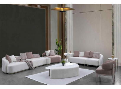 Zestaw sofowy Duża sofa tapicerowana sofa materiałowa sofa trzyosobowa w kolorze różowym komplet 4 sztuki