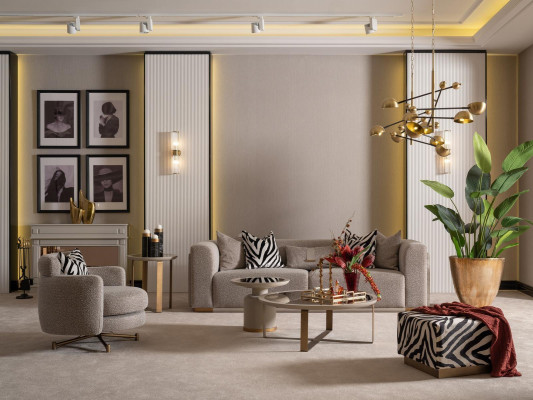 Zestaw sofowy czteroosobowa sofa materiałowa Fotel sofa tapicerowana szara komplet 3 sztuki