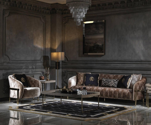 Zestaw kanapowy trzyosobowy Fotel beżowy materiałowy sofa tapicerowana stolik kawowy