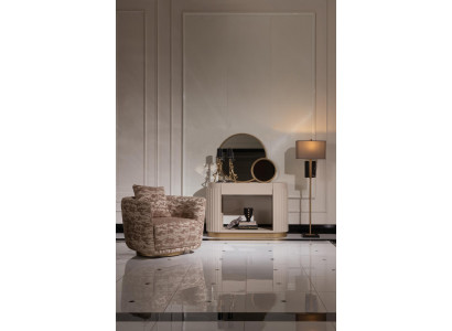 Ustawić Salon Fotel Kredens Lustro Beżowy Materiał Drewno Relaks 3szt