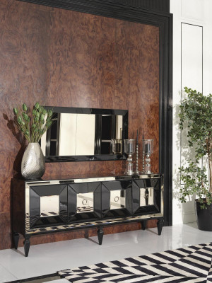 Kompletny kredens Kredens Szafa Lustro Zestaw Czarny Drewno Luxury