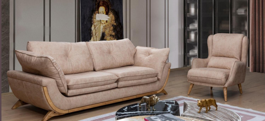 Zestaw wypoczynkowy w kolorze beżowym, luksusowe sofy designerskie Zestaw sofowy 3+1 miejsce do siedzenia