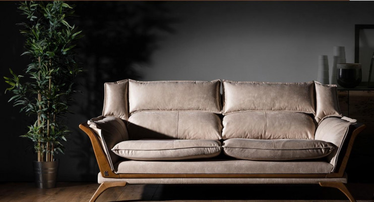 Beżowe 3-miejsce siedzenia Luksusowe Sofy Meble tapicerowane Skóra Living Room Design Meble