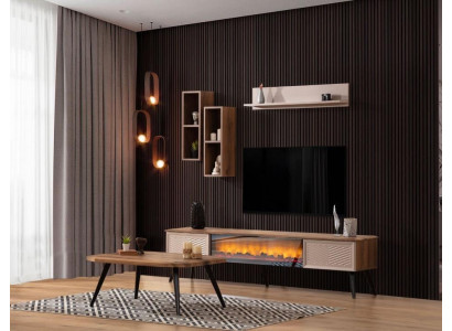 Stylowy salon Jednostka ścienna Designer RTV Drewno stolik kawowy 2x półki