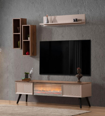 Stylowy salon Jednostka ścienna Designer RTV Drewno stolik kawowy 2x półki