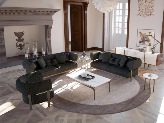 Czarny Zestaw Zestaw sofowy 2x Sofa Dwuosobowa Meble tapicerowane Luksusowy Fotel Nowy