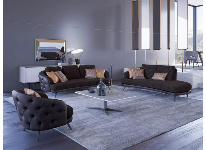 Pokój dzienny Nowoczesny Kompletny Chesterfield 2x Sofa Trzyosobowa Relaks Nowy Fotel