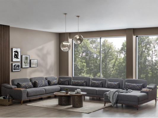 Design Narożnikowa kanapa U Shape Couch Modern Włókienniczy Ustaw Szare Meble tapicerowane Nowe