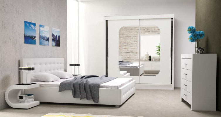 Łóżko Podkładka Design Luksusowe łóżko podwójne Biały 160x200cm Sleep Pokój Skóra Hotel