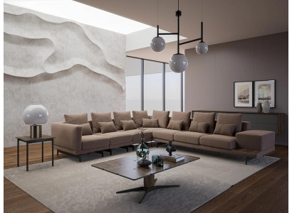 Luksusowa designerska kompletna sofa rozkładana w kształcie litery L Drewno stolik kawowy Nowość