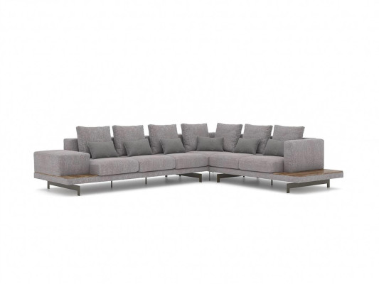 Luksusowa szara sofa tapicerowana w kształcie litery L Drewno stolik kawowy ze Stolik Living Room