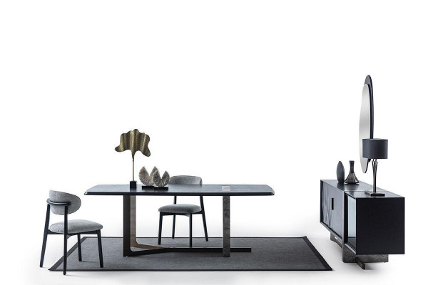 jadalnia 7 sztuk. Zestaw Stół obiadowy Kredens Lustro 4x Krzesła Modern Design