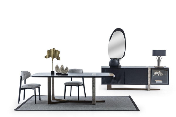 jadalnia 7 sztuk. Zestaw Stół obiadowy Kredens Lustro 4x Krzesła Modern Design