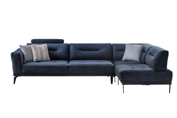 Narożnik Ustawić Salon Ciemnoniebieska Sofa Tkaninowa w Kształcie L Nowoczesny Design