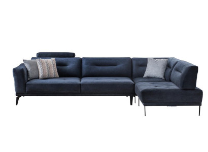 Narożnik Ustawić Salon Ciemnoniebieska Sofa Tkaninowa w Kształcie L Nowoczesny Design
