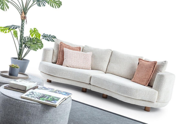 Designerska nowoczesna sofa do salonu 3-miejsce do siedzenia Biała Sofa materiałowa w jednolitym kolorze w luksusowym stylu