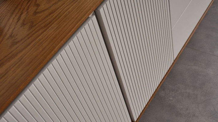 Idealny zestaw do jadalni nigdy nie pasuje do Beige Kredens I Lustro 2-częściowy. nowy