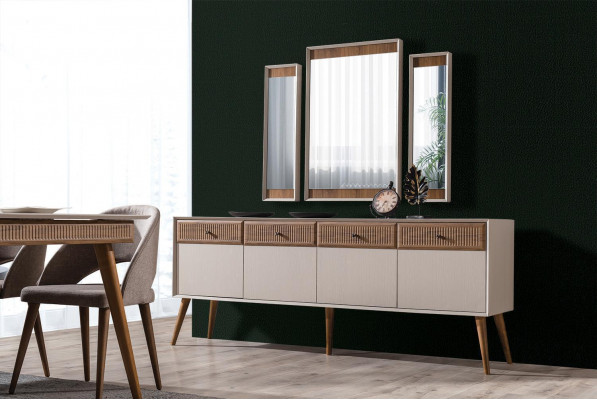Designerski zestaw jadalnia 9-częściowy Stół obiadowy I 4x Krzesła Kredens z 3x Lustro
